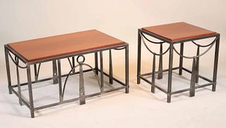 Two Modern Wood and Metal Side Tables