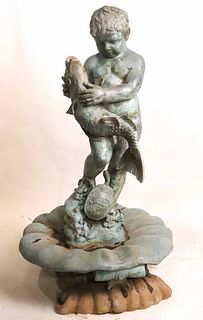 Patinated Bronze Fountain of Boy, Fish, & Turtle