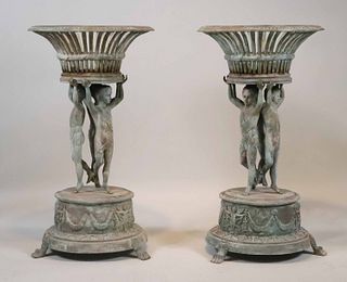 Pair of Neoclassical Style Bronze Plant Stands