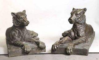 Pair of Contemporary Cast Metal Tigers