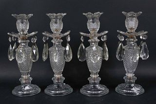 Four Pressed Glass and Crystal Candlesticks