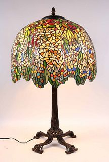 Bronze & Stained Glass "Laburnum" Table Lamp, After Tiffany
