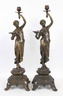 Pair of Classical Figural Bronze Candlesticks