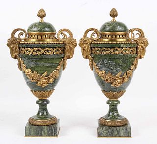 Pair of Neoclassical Ormolu-Mounted Marble Urns