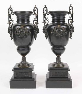 Pair of Neoclassical Style Patinated Metal Urns