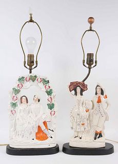 Two Staffordshire Porcelain Figural Group Lamps