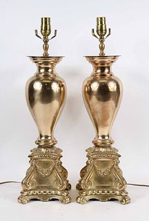 Pair of Neoclassical Style Brass Urn-Form Lamps