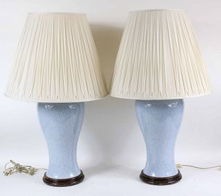 Pair of Blue Craquelure Glazed Table Lamps