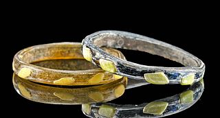 Two Miniature Roman Glass Bracelets w/ Applied Accents
