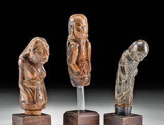 Three 19th C. Indonesian Wood Figural Kris Handles