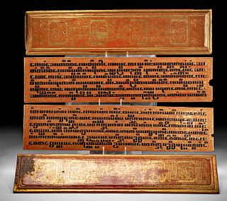 19th C. Burmese Gilded Wood Kammavaca Panels (4)