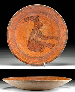 Large Maya Polychrome Plate, Seated Dignitary