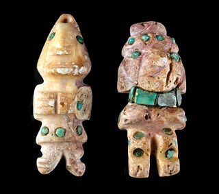 2 Moche Shell Figures w/ Turquoise Inlays
