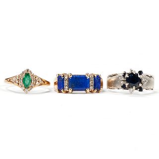 Grp: 3 Colored Gemstone & Diamond Rings