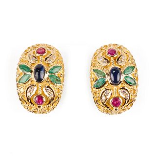 Pair of 18K Gold Colored Gemstone Earrings