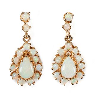 14K Yellow Gold White Opal Dangle Earrings