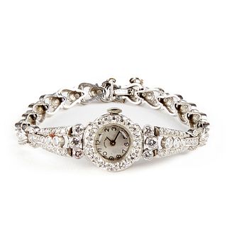 Diamond Platinum Hamilton Retrofitted Quartz Watch