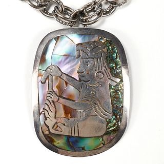 Sterling Mayan Abalone Necklace APB Hallmark