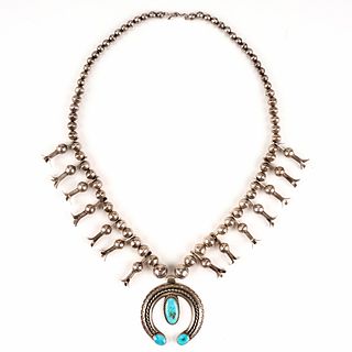 Navajo Silver Turquoise Squash Blossom Necklace