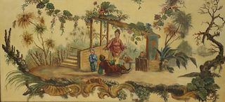 Unsigned Oil On Masonite Chinoiserie Painting.