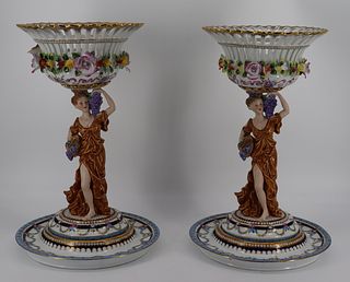 A Large Pair Of Limoges Figural & Reticulated