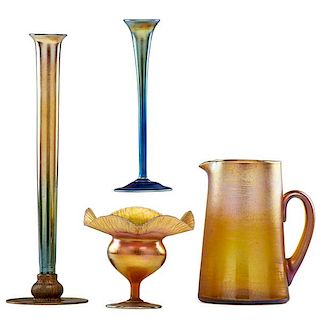 TIFFANY STUDIOS Four Favrile glass items