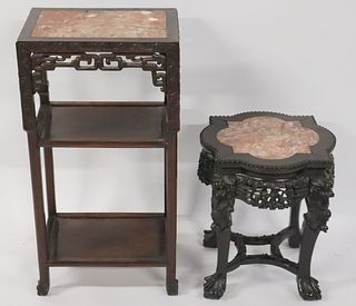 2 Antique Carved Chinese Hardwood Stands