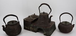 3 Antique Chinese / Japanese Iron Teapots