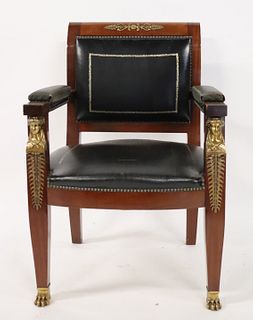 Antique Bronze Mounted, Leather Upholstered