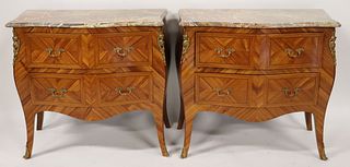 Pair Of Bronze Mounted Parquetry Inlaid Marbletop