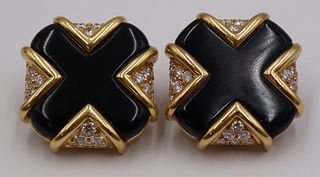 JEWELRY. Pair of Signed 18kt Gold Onyx and Diamond