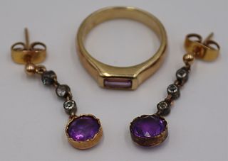 JEWELRY. Assorted Amethyst and 14kt Gold Jewelry.