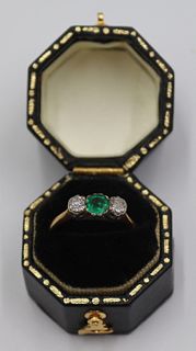 JEWELRY. Antique 18ct Gold Diamond and Emerald