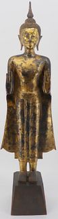 Tibetan Gilt Bronze Standing Buddha.