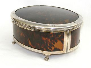 Antique English Sterling Silver Tortoise Shell Box