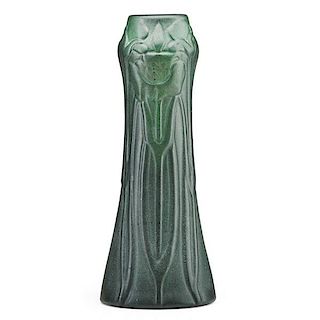 VAN BRIGGLE Tall early vase w/ irises, 1904