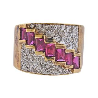 14K Gold Diamond Ruby Half Band Ring