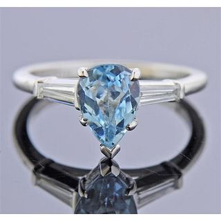 Platinum Diamond 1.30ct Aquamarine Engagement Ring