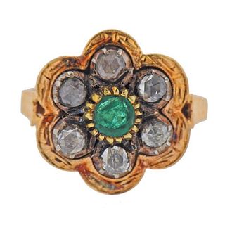 Continental 18K Gold Silver Diamond Emerald  Ring