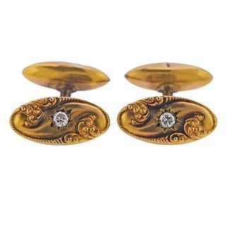 Antique Victorian 10K Gold Diamond Cufflinks