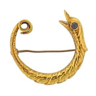 Antique 18K Gold Garnet Snake Brooch Pin