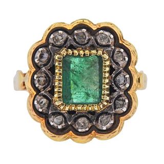 Continental 18k Gold Silver Emerald Diamond Ring 