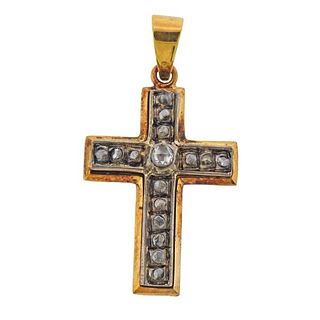 Continental 18K Gold Silver Diamond Cross Pendant