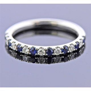 Blue Nile 18K Gold Diamond Sapphire Wedding Band Ring