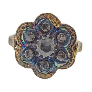 18K Gold Silver Diamond Floral Ring