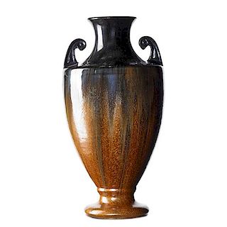 FULPER Tall urn, Mirror Black and Copperdust glaze