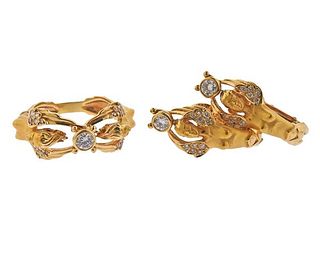 18K Gold Diamond Angel Earrings Ring Set