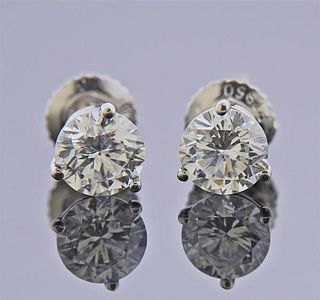 IGI Certified 1.48ctw E F Si2 I1 Diamond Platinum Stud Earrings 