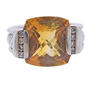 David Yurman Silver Diamond Citrine Ring