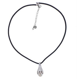 Iridesse Sliver Pearl Pendant on Cord Necklace 